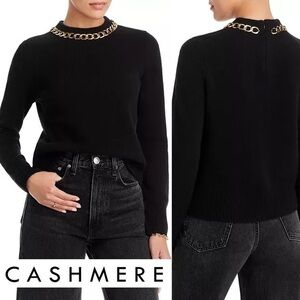C by Bloomingdale's Cashmere Black Chain Embellished Crewneck Sweater L
